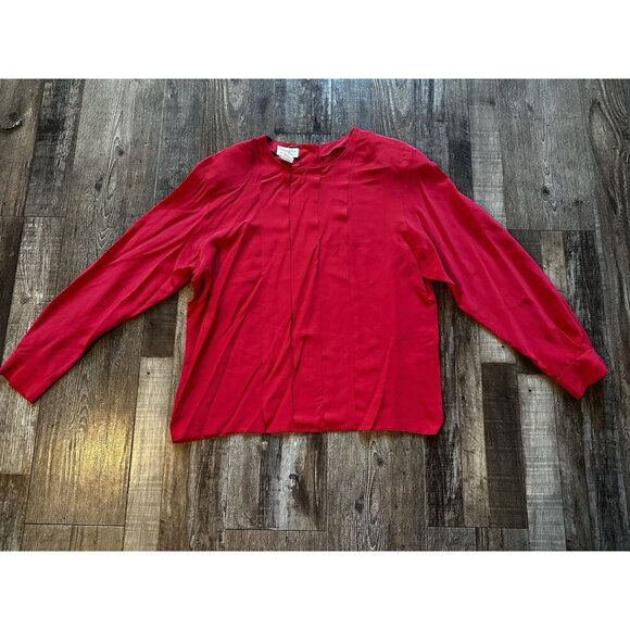 Christian Dior Chemises VTG Red Silk Blouse Shoulder Pads Button Down Back 14 - Picture 1 of 5
